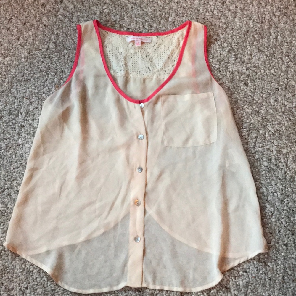 Off White blouses tank w coral trim and lace